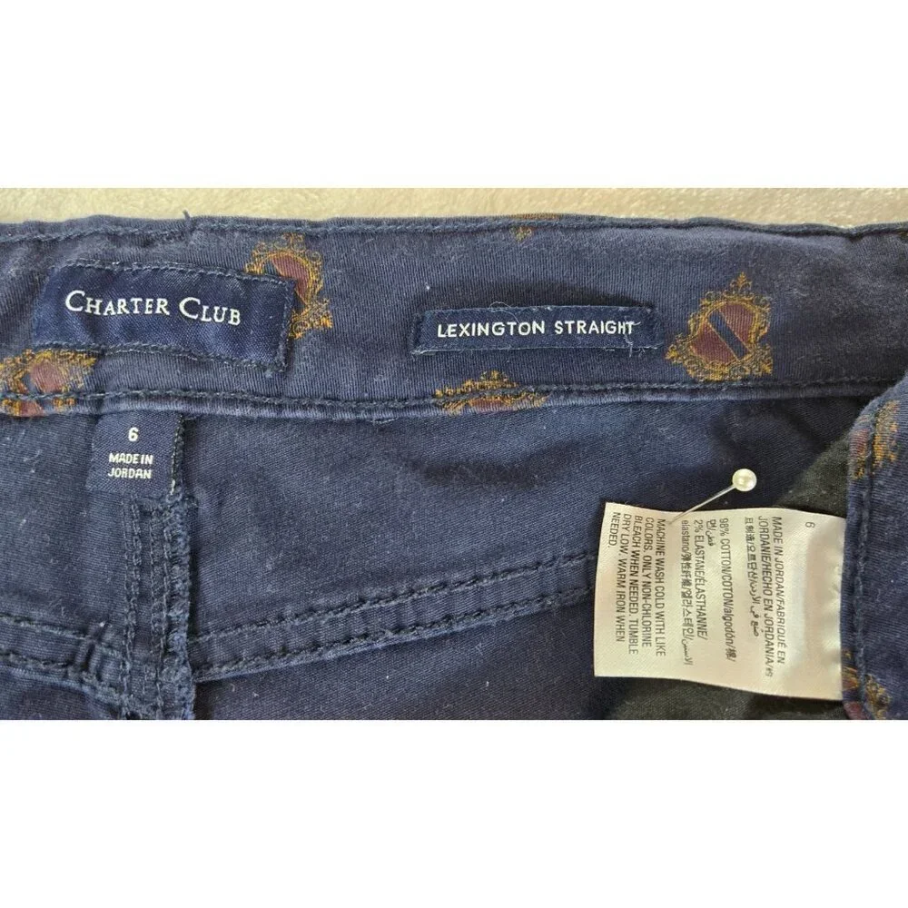 Charter Club Lexington Straight Leg Jeans 6 Navy Blue Preppy Family Crest Ankle